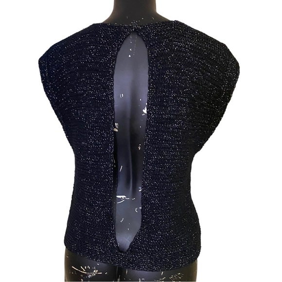 Vintage H.v.T. Black and Silver Lurex Crochet Knit Top Size Small - Picture 5 of 7